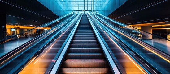 Obraz premium Modern escalators in a spacious, light-filled interior