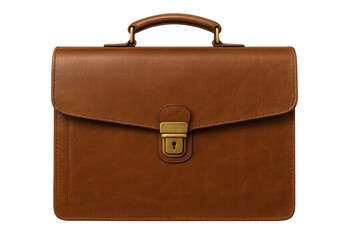 Classic brown leather briefcase with brass details, perfect for business professionals, isolated on transparent background