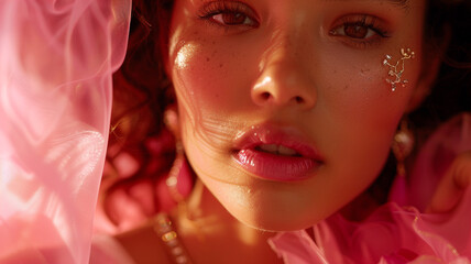 Advertising - testimonial photo of jewelry with gold jewelry pink vibes