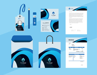 Corporate Brand Identity Mockup set with digital elements. Classic full stationery template design. Editable vector illustration: Business card, Bag, Id card, envelope, cup, letterhead, pen etc.