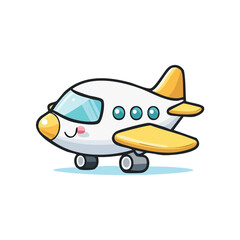 Minimal Flat Vector of Cute Plane with Bold Black Outline and Happy Expression, No Gradients