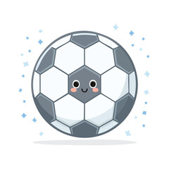 Minimal Flat Vector of Cute Soccer Ball with Bold Black Outline and Happy Expression, No Gradient
