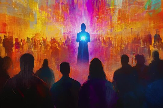 A meditative figure radiating calm and energy amidst the chaos of a busy cityscape.