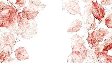 Elegant watercolor illustration of reddish-pink leaves framing a blank space.