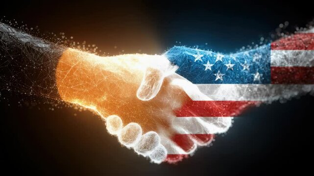 Handshake in Harmony: The handshake that symbolizes connection and consensus between two nation, it's hand represent with national flag.