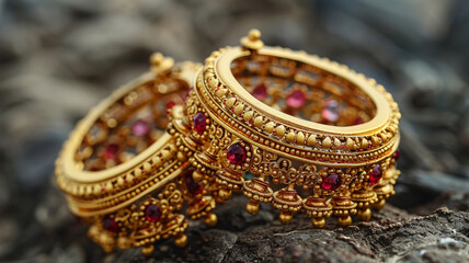 Beautiful and traditional gold bangles. Bangles with chain jhumka ghunghru