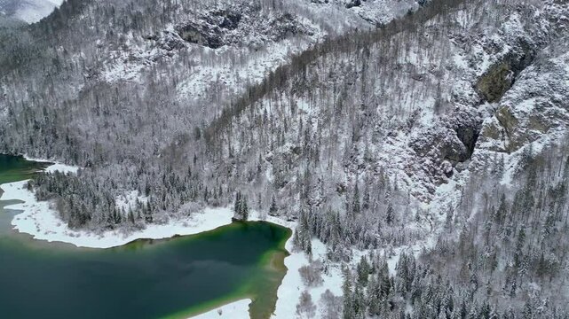 Winter on Lake Predil. View from above.