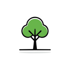 Minimal Vector Icon of a Tree with Bold Black Outline in Clean and Simple Design