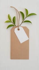 Eco Friendly Gift Tag with Natural Twine and Green Leaves Arrangement