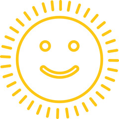 sun icon in emoji shape Cute Cartoon Sun Character Smiling Face Sunshine Rays, and Playful Emotions for Kids’ Summer Design and Positive Vector