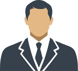 Minimalist flat design businessman portrait on a white background, Professional man in suit, ideal for corporate icon, Stylish cartoon avatar of a male business professional.