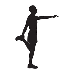 Silhouette of a Man Stretching Leg – Standing Quad Stretch Vector Illustration for Fitness and Warm-Up
