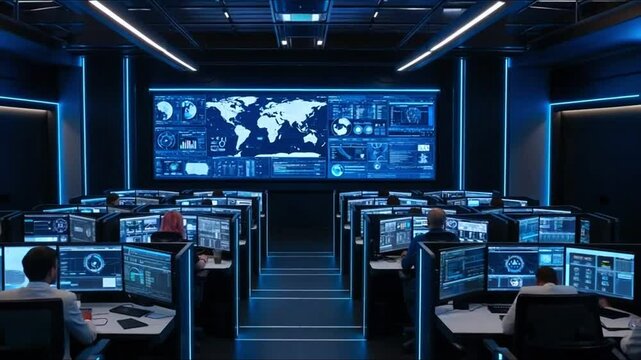 Global Network Monitoring Center: Cybersecurity Team At Work