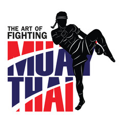 Muay Thai Fighter Silhouette with Bold Typography Design