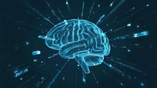 The concept of a neural network or global connectivity, with data flowing to and from a central digital brain - Powered by Adobe