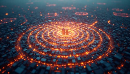 Abstract Glowing Rings with Futuristic Metallic Structure