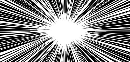 Black and white radial lines form a rectangular comic book background ,  energy,  scene