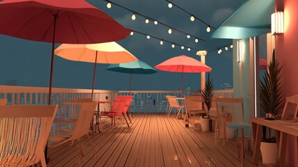 Fototapeta premium Colorful rooftop patio at night
