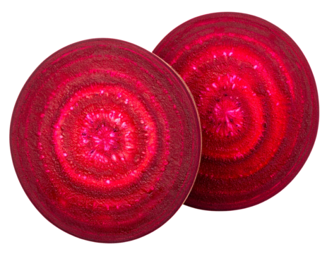 Beetroot Halves Showing Colorful Interior Rings, Angled Cut View, Transparent Background