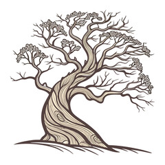 Fototapeta premium Detailed artistic illustration of a graceful tree with textured trunk and branching structure isolated on white