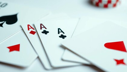 Close-up of playing cards arranged for poker, isolated on white,  casino,   graphic