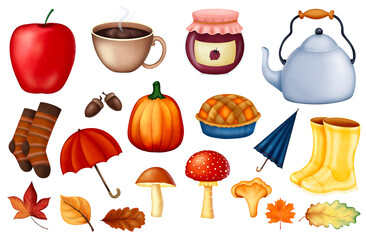 autumn clipart element watercolor illustration PNG transparent background 