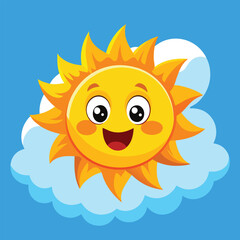 Cheerful cartoon sun character smiling brightly happy