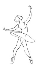 One continuous line drawing on white isolated background. Minimalism linear illustration. ballet, grace, person, dancer, elegance, dance, performance, performer, pose, ballerina