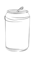 One continuous line drawing on white isolated background. Minimalism linear illustration. can, aluminium, refreshment, drink, metal, liquid, container, shiny