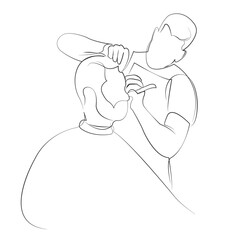 One continuous line drawing on white isolated background. Minimalism linear illustration. hairdresser, man, service, male, person, adult, barber, client, scissors, beard