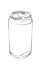 One continuous line drawing on white isolated background. Minimalism linear illustration. aluminium, can, soda, container, drink, metal, liquid, metallic, cola, tin