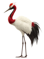 Fototapeta premium Isolated sarus crane standing tall with red head and neck against a black background
