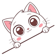 Adorable Peeking Cartoon Cat – Kawaii Big Eyes Animal Character Vector