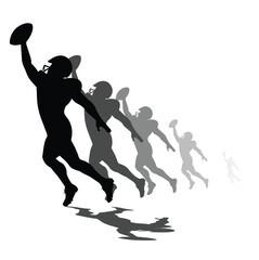 American football player catching ball with motion effect
