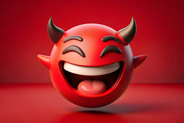 Devil emoji laughing on red background