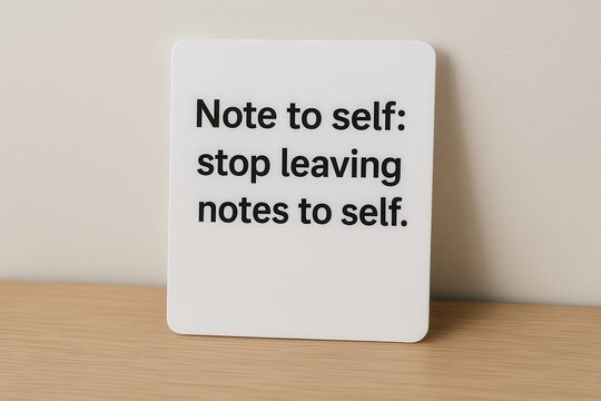 Note to self saying stop leaving notes to self on wooden table