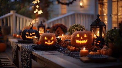 Obraz premium Radiant Pumpkin Composition Showcasing Artistic Carving Process – Immersive Visual for Sustainable Food and Digital Wellness Campaigns