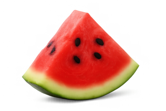 Ripe watermelon slice revealing black seeds, green rind against transparent background, highlighting summer freshness