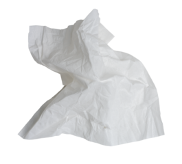 The Photo of used tissue paper placed on a dining table isolate on white