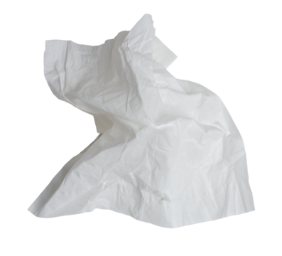 The Photo of used tissue paper placed on a dining table isolate on white