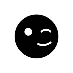 Fototapeta premium Wink Emoji: A bold black emoji winks playfully, radiating positive energy and conveying a sense of mischief or complicity.