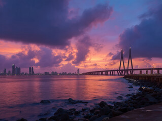 Mumbai skyline with sea link bridge