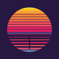 Sunset horizon gradient lines retro
