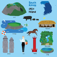 제주도의 문화유적고 랜드마크를 그린 일러스트