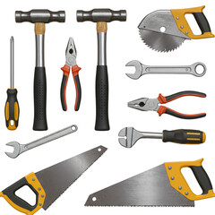 Tools Illustration with Hammers Saw Wrenches Pliers Screwdriver on Transparent