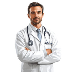 Fototapeta premium Confident Male Doctor Portrait Healthcare Professional Medical Expert Arms on transparent background