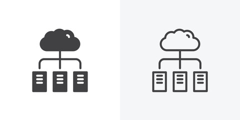 Data center icon. collection of editable stroke line and solid flat styles.