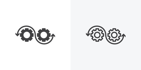 Devops icon. collection of editable stroke line and solid flat styles.