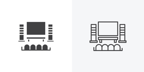 Home cinema icon. collection of editable stroke line and solid flat styles.