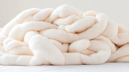 Light cream colored chunky knit yarn. Merino wool bundle for craft and handmade project. Cozy textile background.